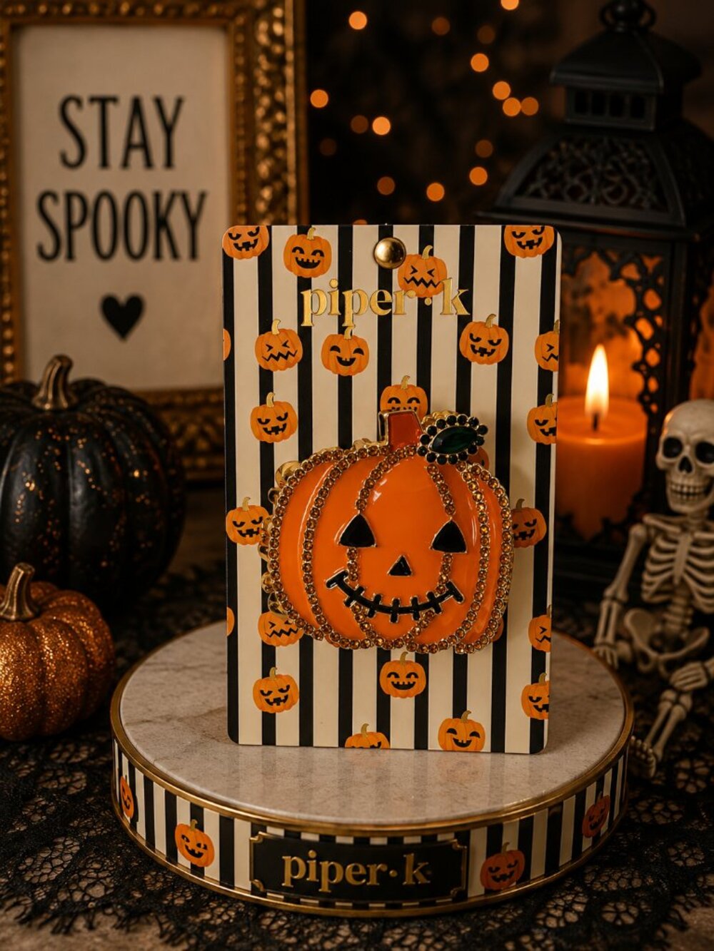 Piper K Halloween Jack-O-Lantern Crystal Hair Clip Glam Pumpkin